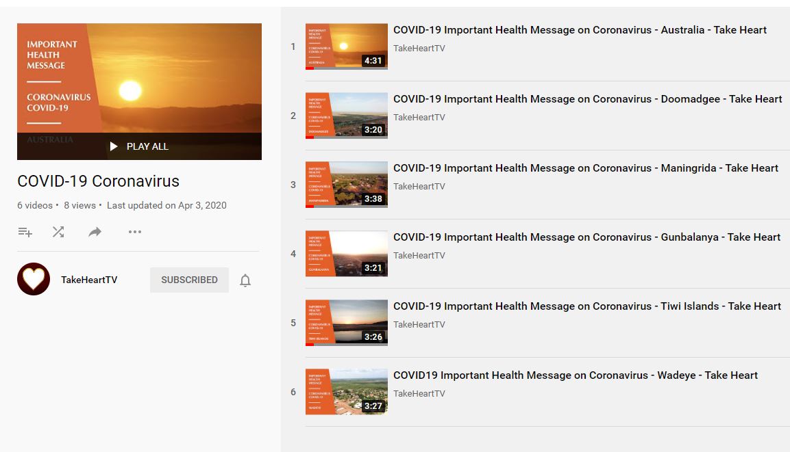 Link to TakeHeart playlist of 6 Important Health Messages on COVID-19 and rheumatic fever and rheumatic heart disease.