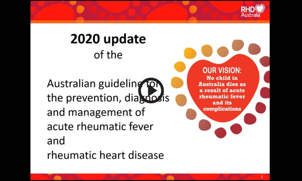 This 16-minute video includes a detailed overview of the important changes presented in the 2020 Australian guideline for prevention, diagnosis and management of acute rheumatic fever and rheumatic heart disease (3rd edition)