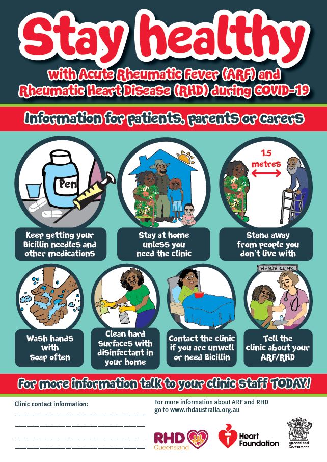 Stay healthy with Acute Rheumatic Fever (ARF) and Rheumatic Heart Disease (RHD) during COVID-19. Information for patients, parents or carers.