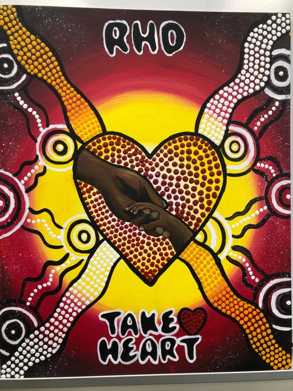 Title of Artwork - The safe path of our children | “Hold the hand of Aboriginal children. Rheumatic heart disease needs to be recognized, and our children protected.” 